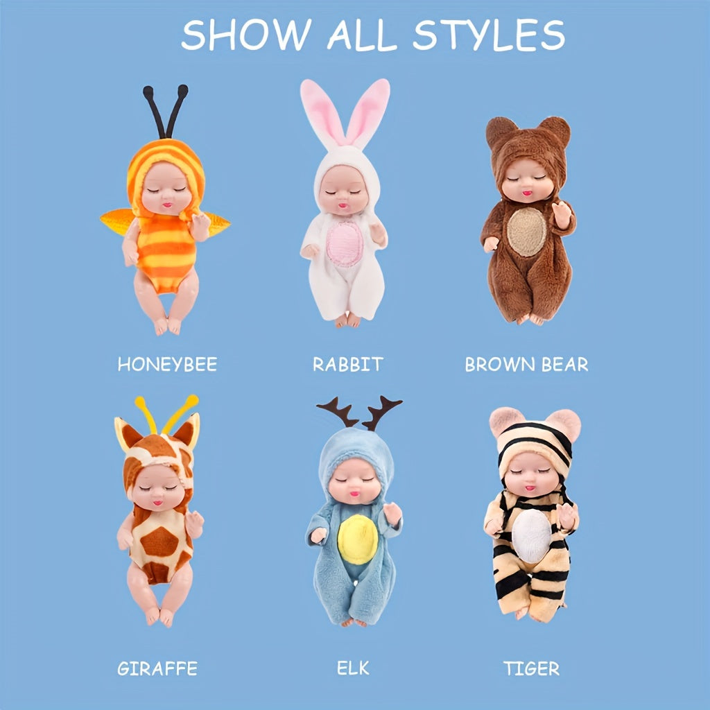 Cute 6-piece set of mini children's dolls - Washable, with animal costumes - Perfect birthday and holiday gifts for girls and boys, Christmas/Halloween gifts, Easter gifts