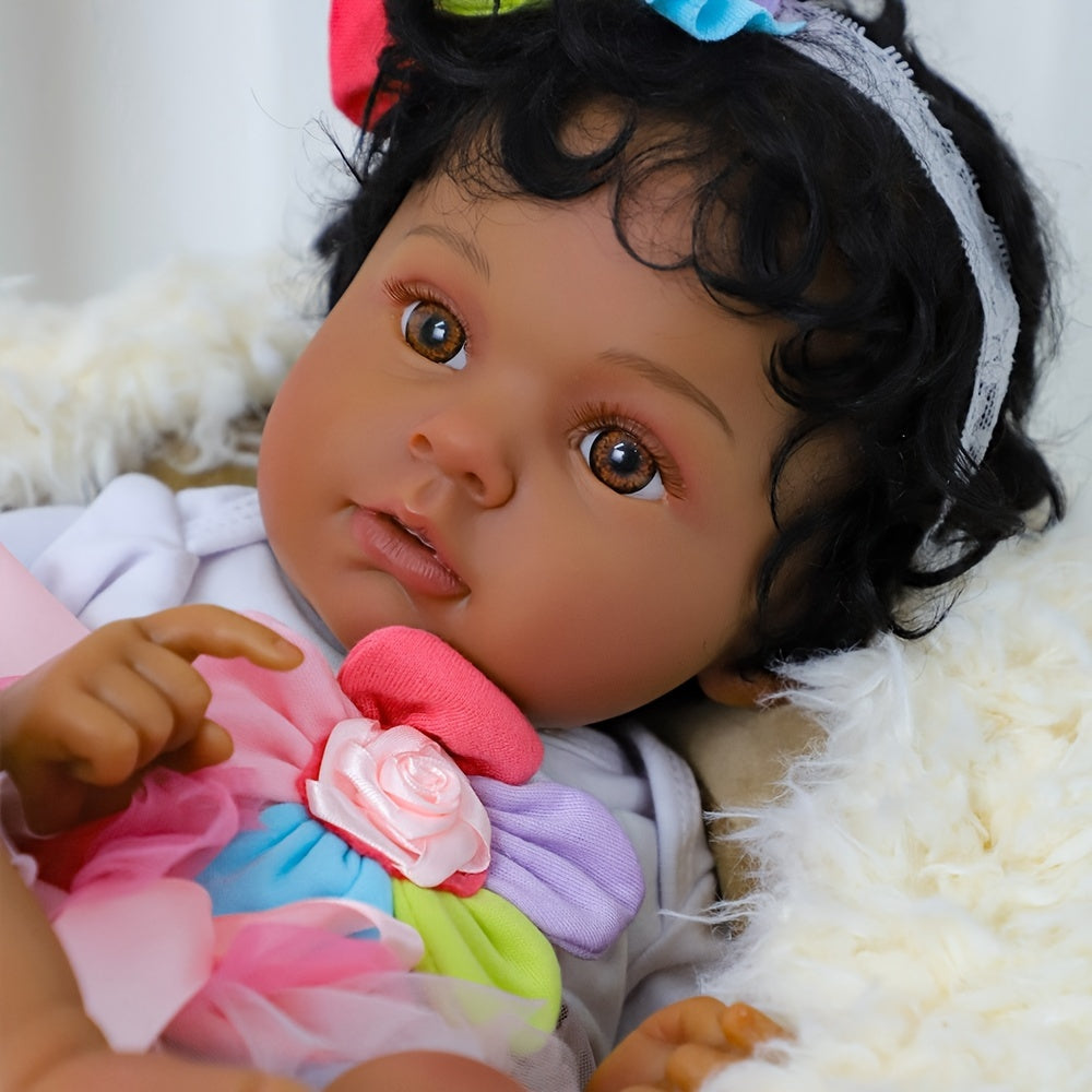 Lifelike Reborn Baby Dolls Black Girl -Anna, 20 Inches Realistic Baby Dolls with African American Vinyl Weighted Body-Newborn Baby Doll Gift Set for Kids Age 3+ Christmas, Halloween Gift