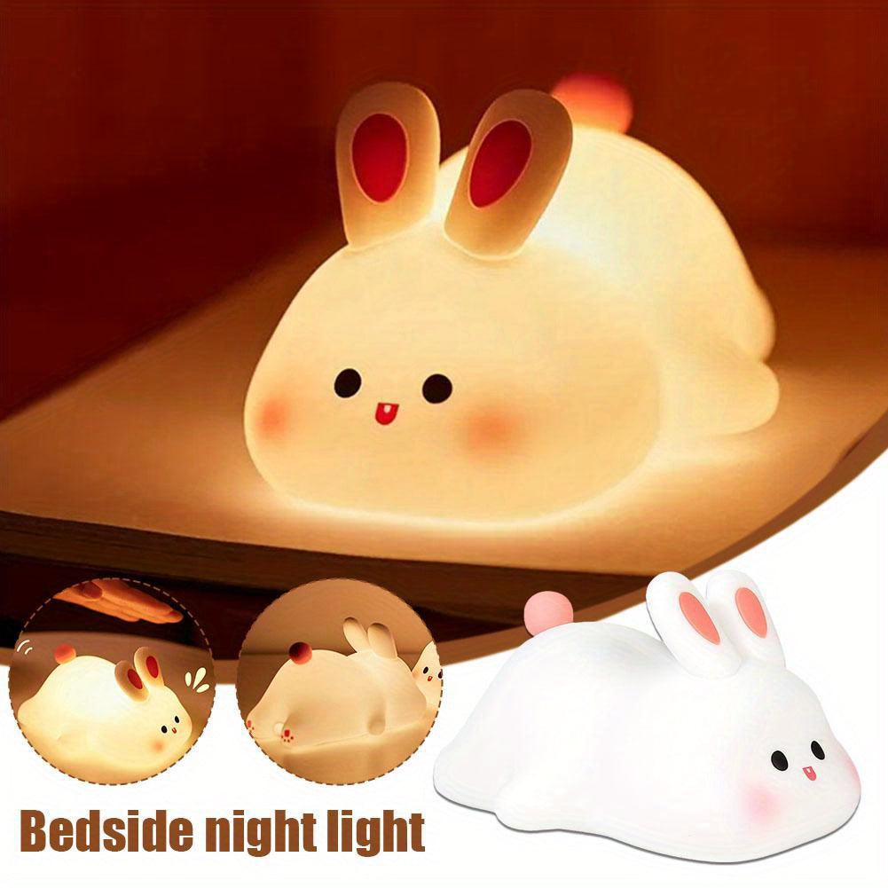 2pcs Collectible Dolls LED Cute Rabbit Night Light ABS Silicone USB Rechargeable Bedside Night Light Touch Sensor for Bedroom Decoration
