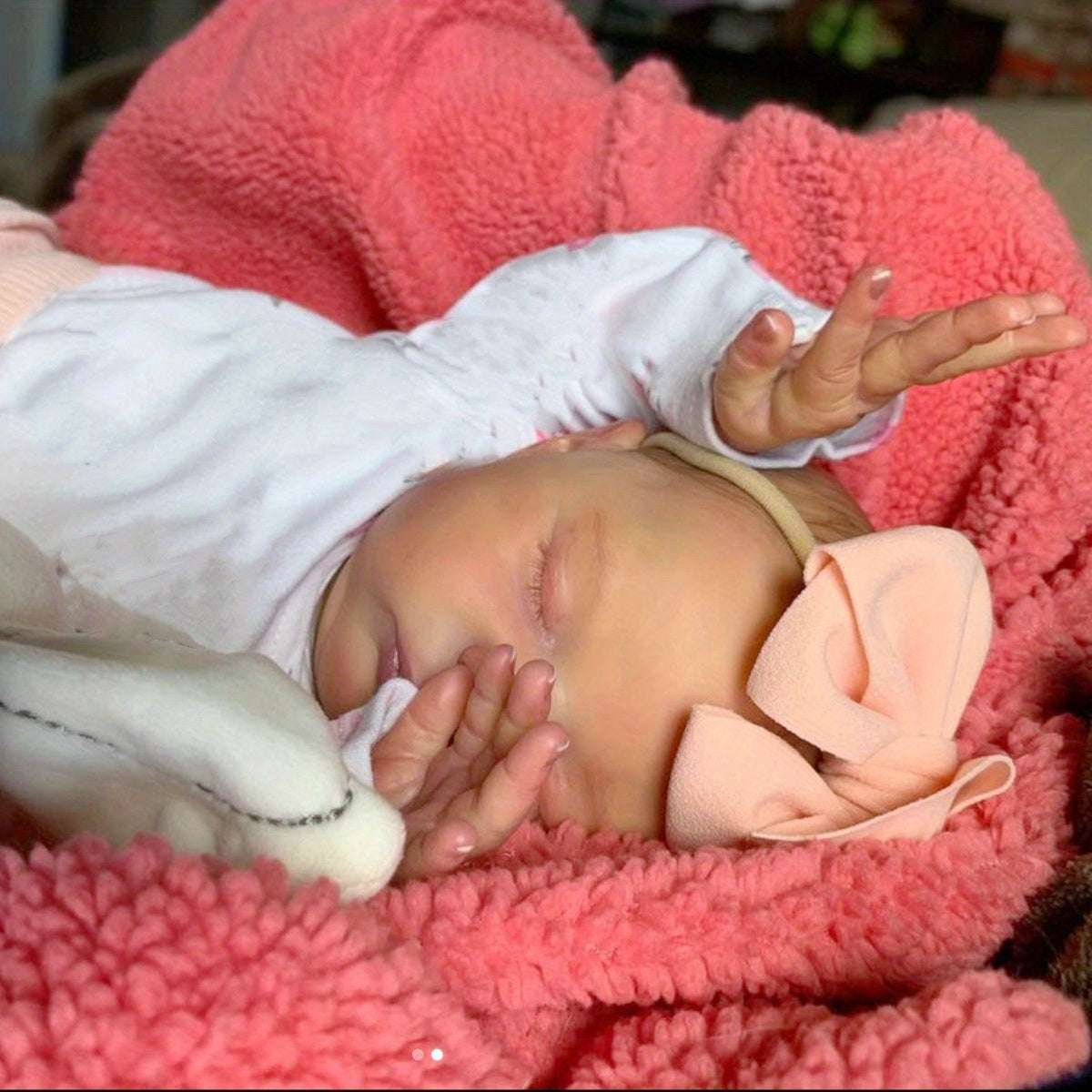 20" Realistic Reborn Baby Doll - Soft Vinyl Limbs, Cloth Body, 3D Hand-Painted Light Beige, Sleeping Newborn with Pink Bow & White Bunny Toy, Cute Gift for Girls & Kids Birthday, Baby Dolls for Girls, Playful Design, Detailed