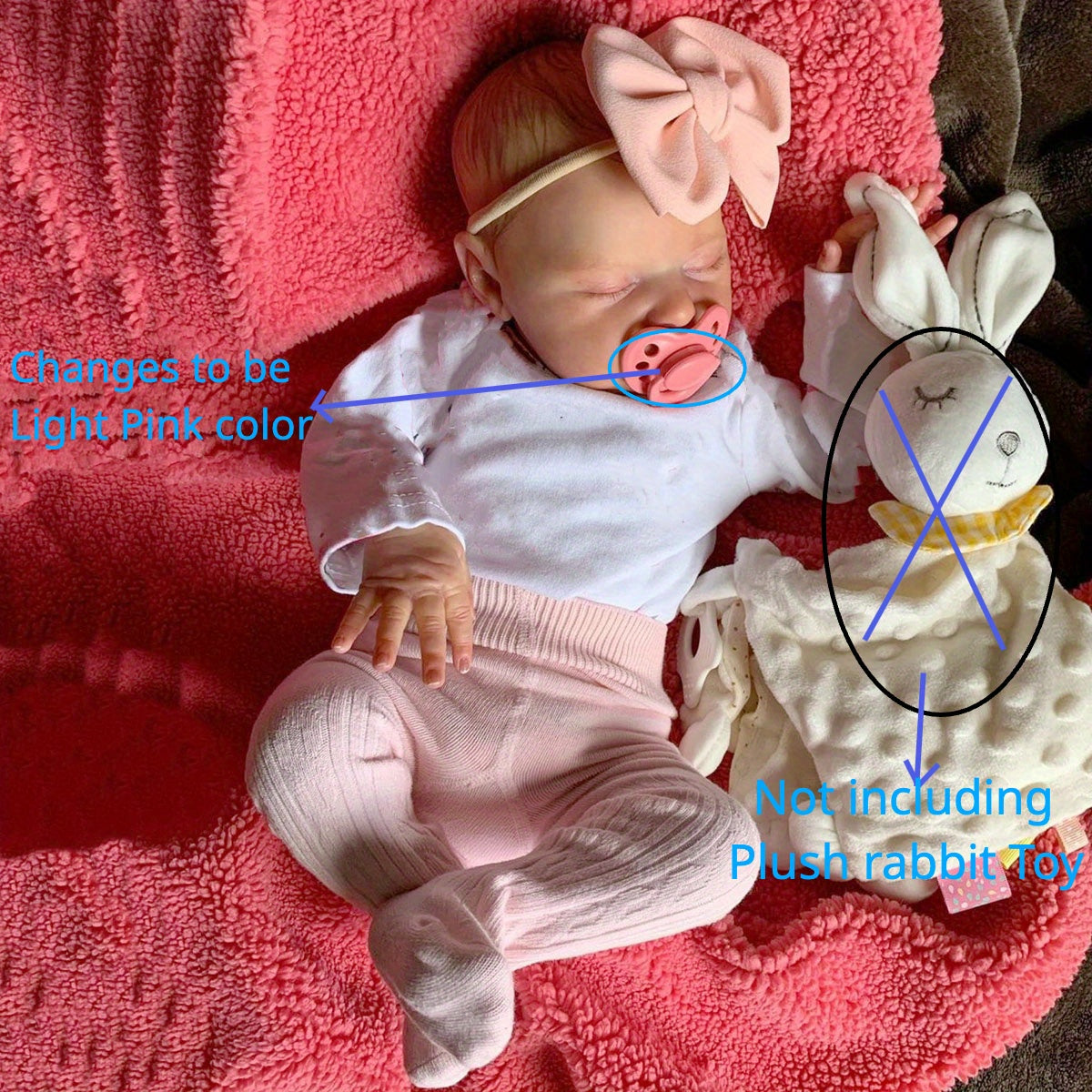 20" Realistic Reborn Baby Doll - Soft Vinyl Limbs, Cloth Body, 3D Hand-Painted Light Beige, Sleeping Newborn with Pink Bow & White Bunny Toy, Cute Gift for Girls & Kids Birthday, Baby Dolls for Girls, Playful Design, Detailed
