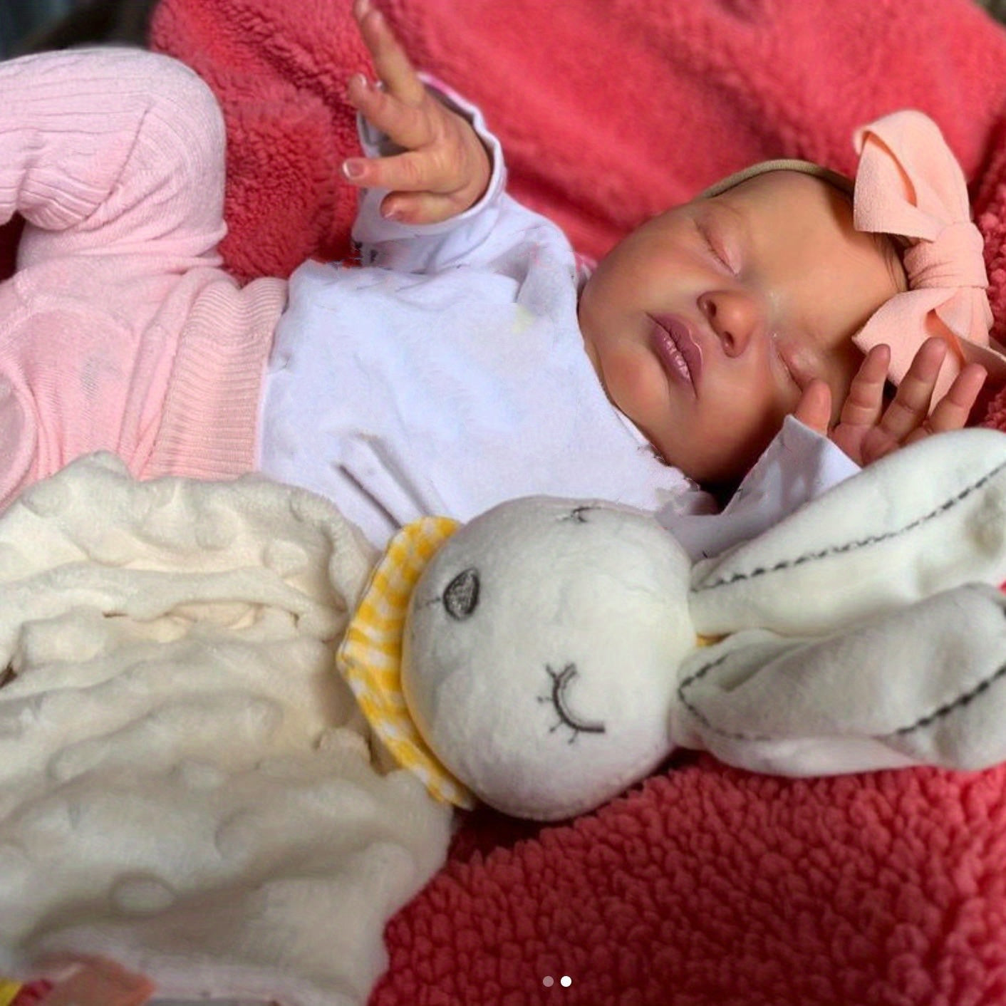 20" Realistic Reborn Baby Doll - Soft Vinyl Limbs, Cloth Body, 3D Hand-Painted Light Beige, Sleeping Newborn with Pink Bow & White Bunny Toy, Cute Gift for Girls & Kids Birthday, Baby Dolls for Girls, Playful Design, Detailed