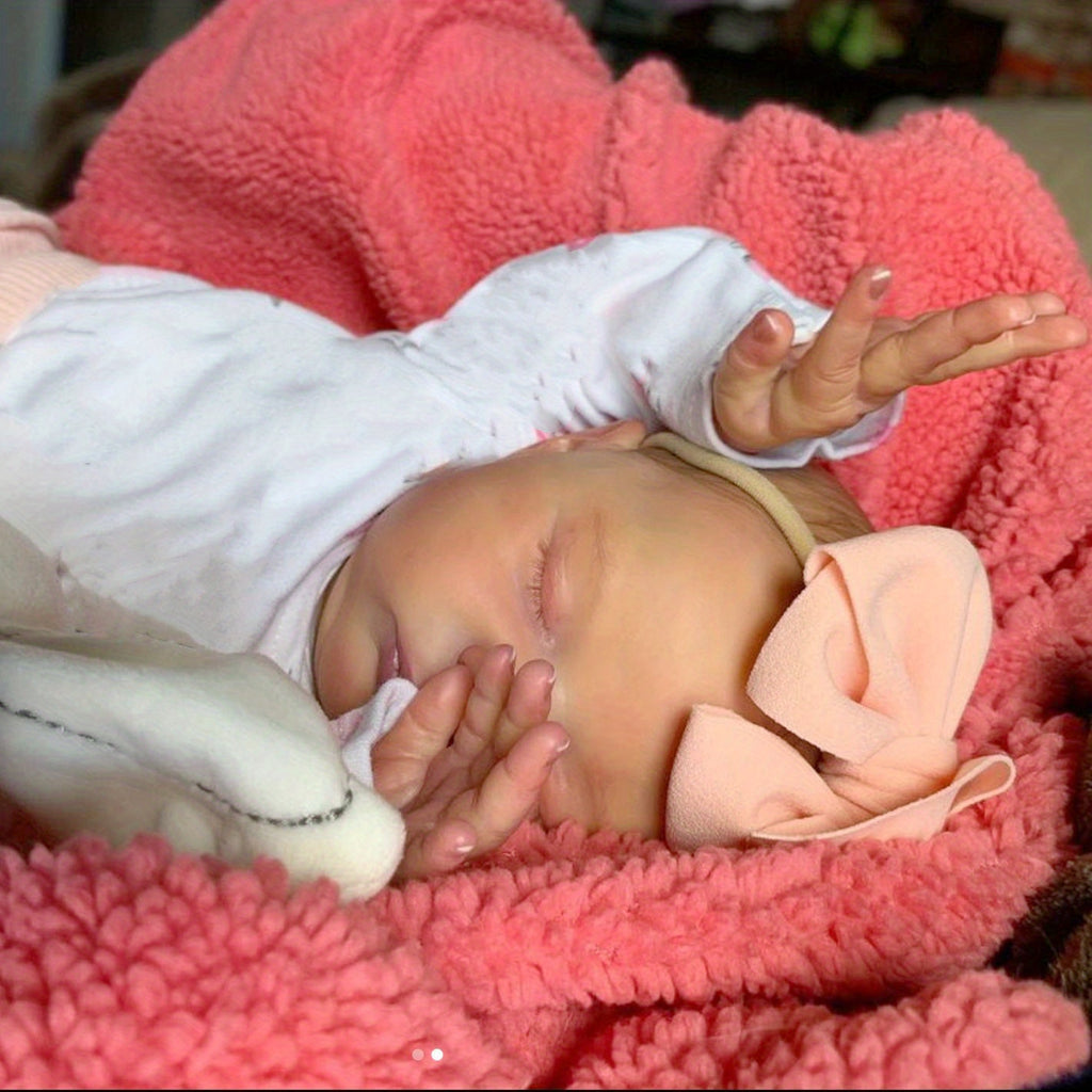 20" Realistic Reborn Baby Doll - Soft Vinyl Limbs, Cloth Body, 3D Hand-Painted Light Beige, Sleeping Newborn with Pink Bow & White Bunny Toy, Cute Gift for Girls & Kids Birthday, Baby Dolls for Girls, Playful Design, Detailed