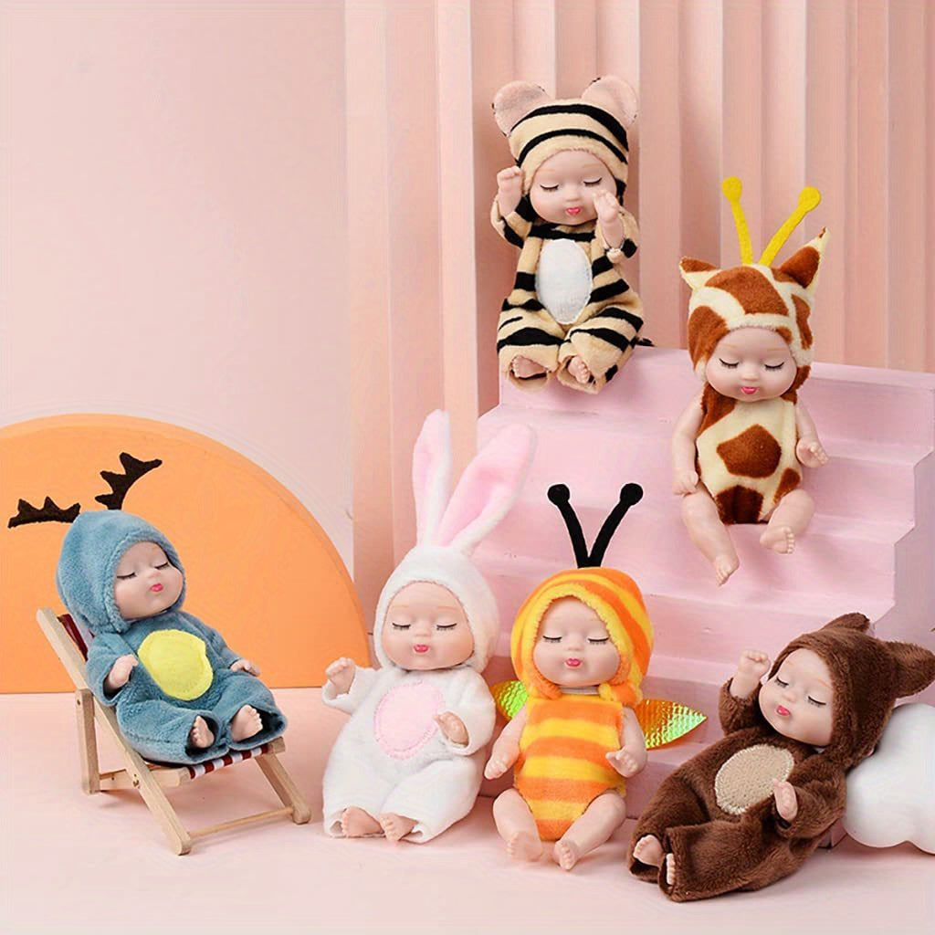 Cute 6-piece set of mini children's dolls - Washable, with animal costumes - Perfect birthday and holiday gifts for girls and boys, Christmas/Halloween gifts, Easter gifts