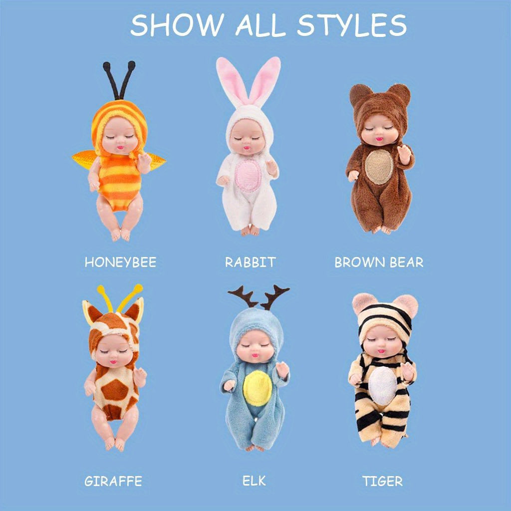 Cute 6-piece set of mini children's dolls - Washable, with animal costumes - Perfect birthday and holiday gifts for girls and boys, Christmas/Halloween gifts, Easter gifts