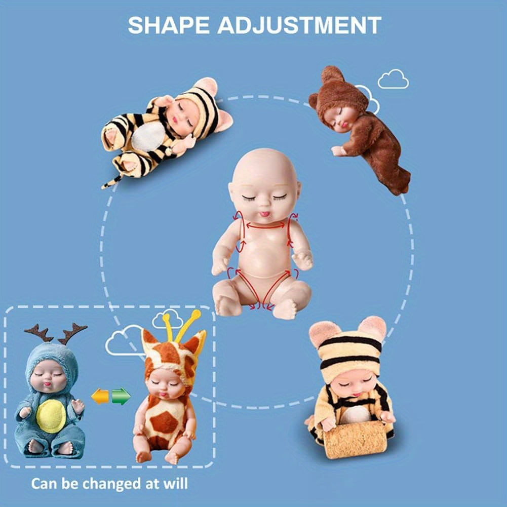 Cute 6-piece set of mini children's dolls - Washable, with animal costumes - Perfect birthday and holiday gifts for girls and boys, Christmas/Halloween gifts, Easter gifts