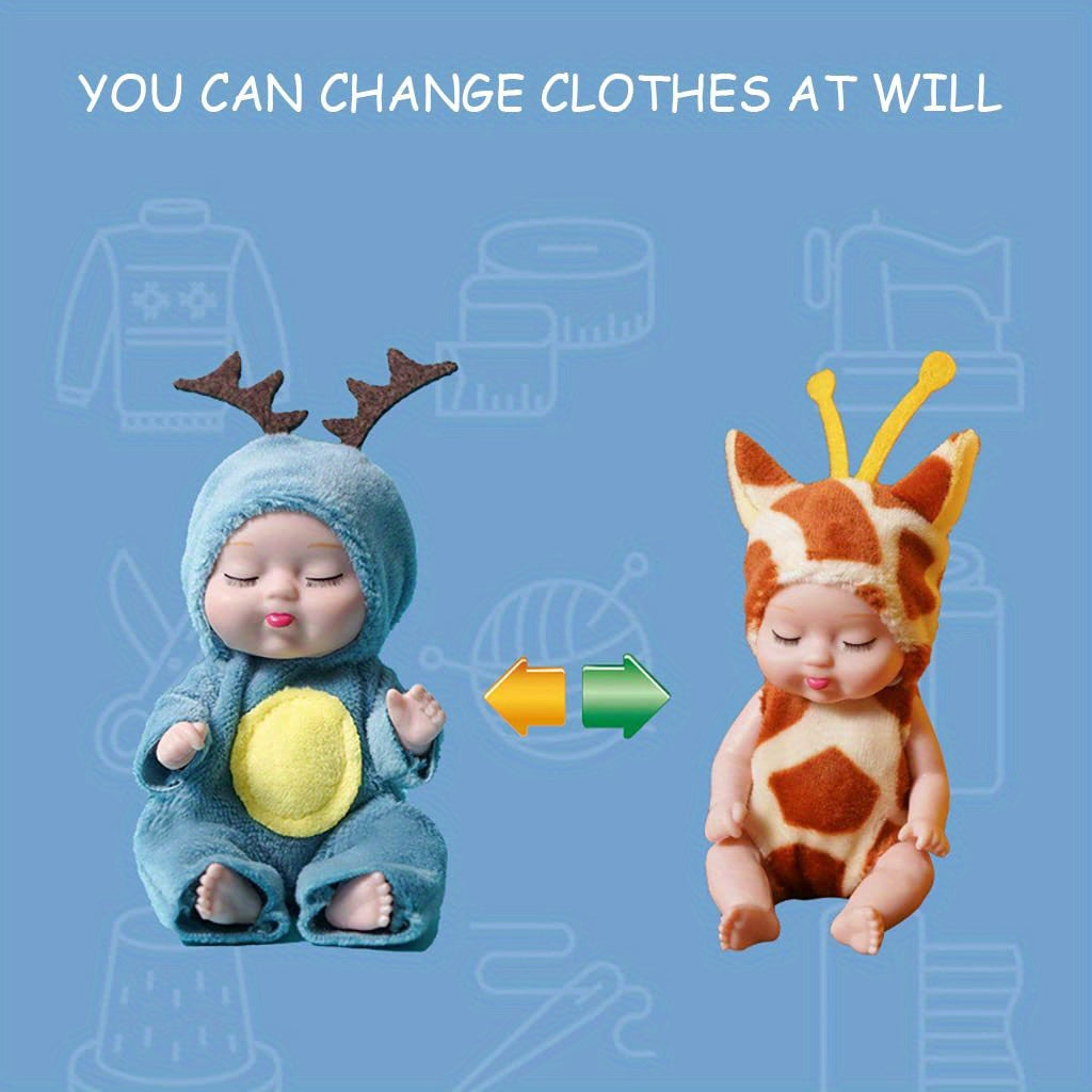 Cute 6-piece set of mini children's dolls - Washable, with animal costumes - Perfect birthday and holiday gifts for girls and boys, Christmas/Halloween gifts, Easter gifts