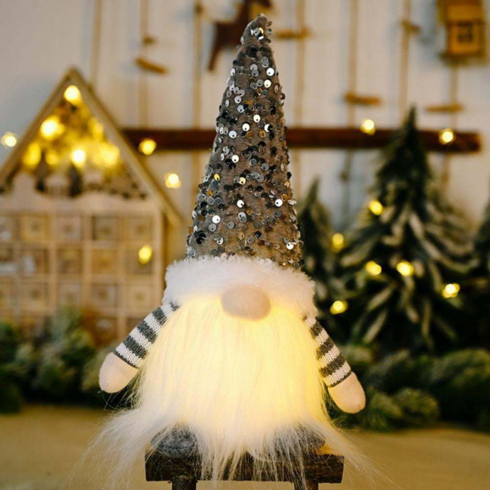 Christmas Gnome Decorations with Led Light, Handmade Sequin Swedish Tomte Gnomes, Santa Plush Table Ornaments, Figurine Holiday Decor Gift Collectible Dolls