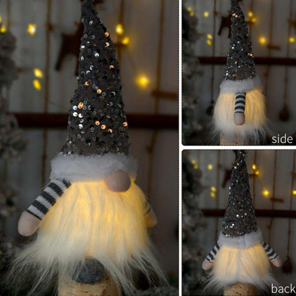 Christmas Gnome Decorations with Led Light, Handmade Sequin Swedish Tomte Gnomes, Santa Plush Table Ornaments, Figurine Holiday Decor Gift Collectible Dolls