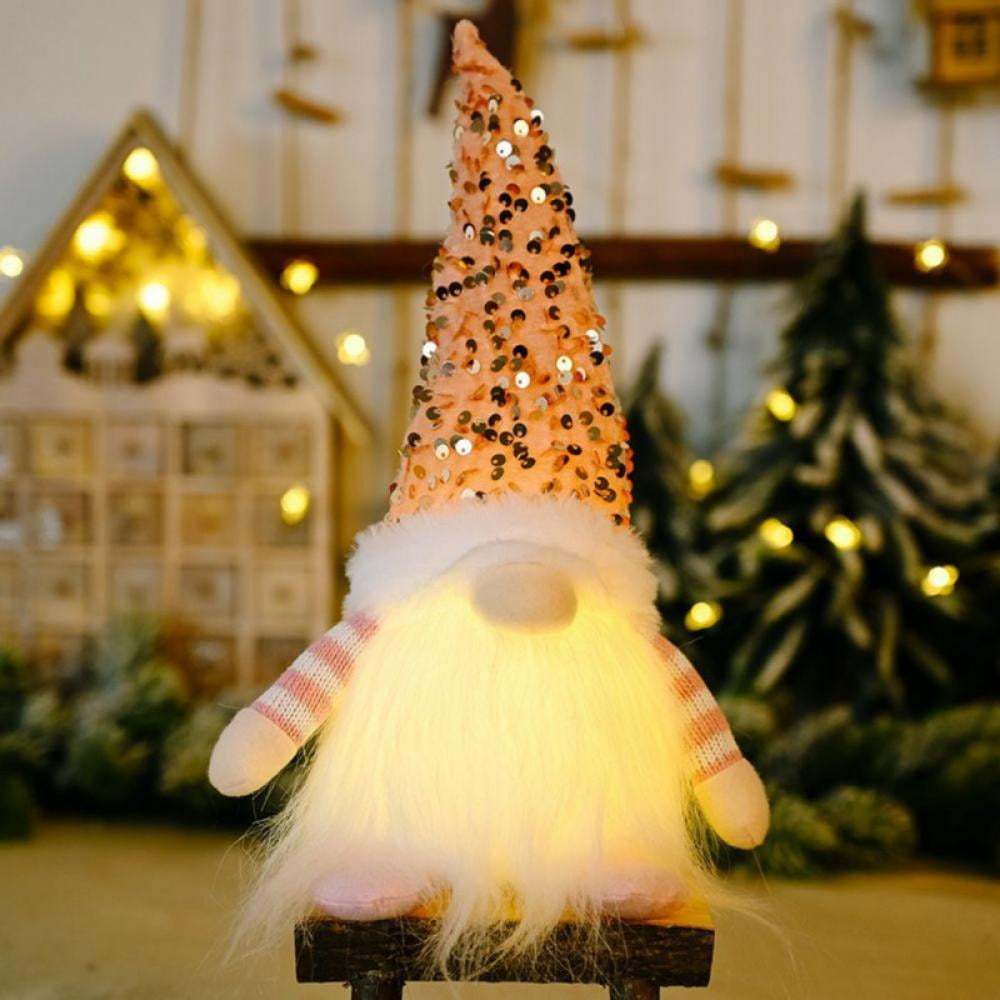 Christmas Gnome Decorations with Led Light, Handmade Sequin Swedish Tomte Gnomes, Santa Plush Table Ornaments, Figurine Holiday Decor Gift Collectible Dolls