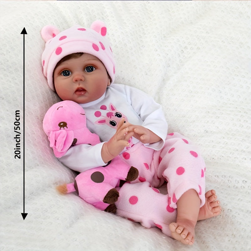 Reborn Dolls 20inch 50cm Realistic Newborn Bebe Girl Soft Silicone Vinyl Baby Dolls Toy With Plush Pink Giraffe For Kids Christmas Gift