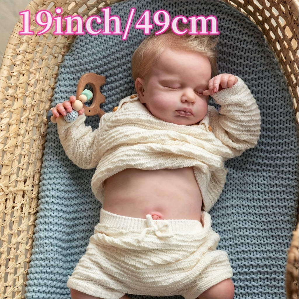 19in/49cm Soft Body Realistic Reborn Sleeping Newborn Doll - Dolls & Accessories - Full Vinyl Construction, Can Bath, 2 Outfits Included, Perfect for Halloween and Christmas Gift, Lifelike Details, Collectible and Cuddle-Frie