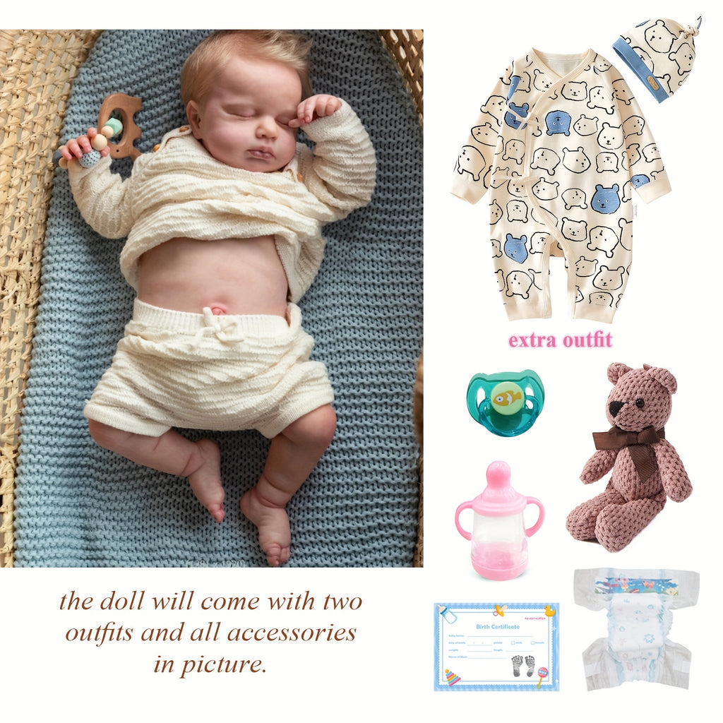 19in/49cm Soft Body Realistic Reborn Sleeping Newborn Doll - Dolls & Accessories - Full Vinyl Construction, Can Bath, 2 Outfits Included, Perfect for Halloween and Christmas Gift, Lifelike Details, Collectible and Cuddle-Frie