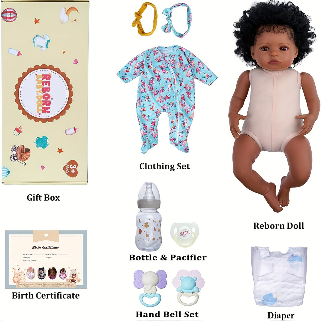 BABESIDE Lifelike Reborn Black Girl- 18-Inch Realistic Newborn Real Life Baby Dolls With Clothes And Toy Gift For Kids Age 3+