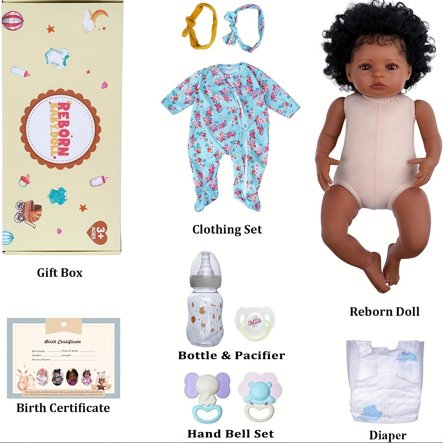 BABESIDE Lifelike Reborn Black Girl- 18-Inch Realistic Newborn Real Life Baby Dolls With Clothes And Toy Gift For Kids Age 3+