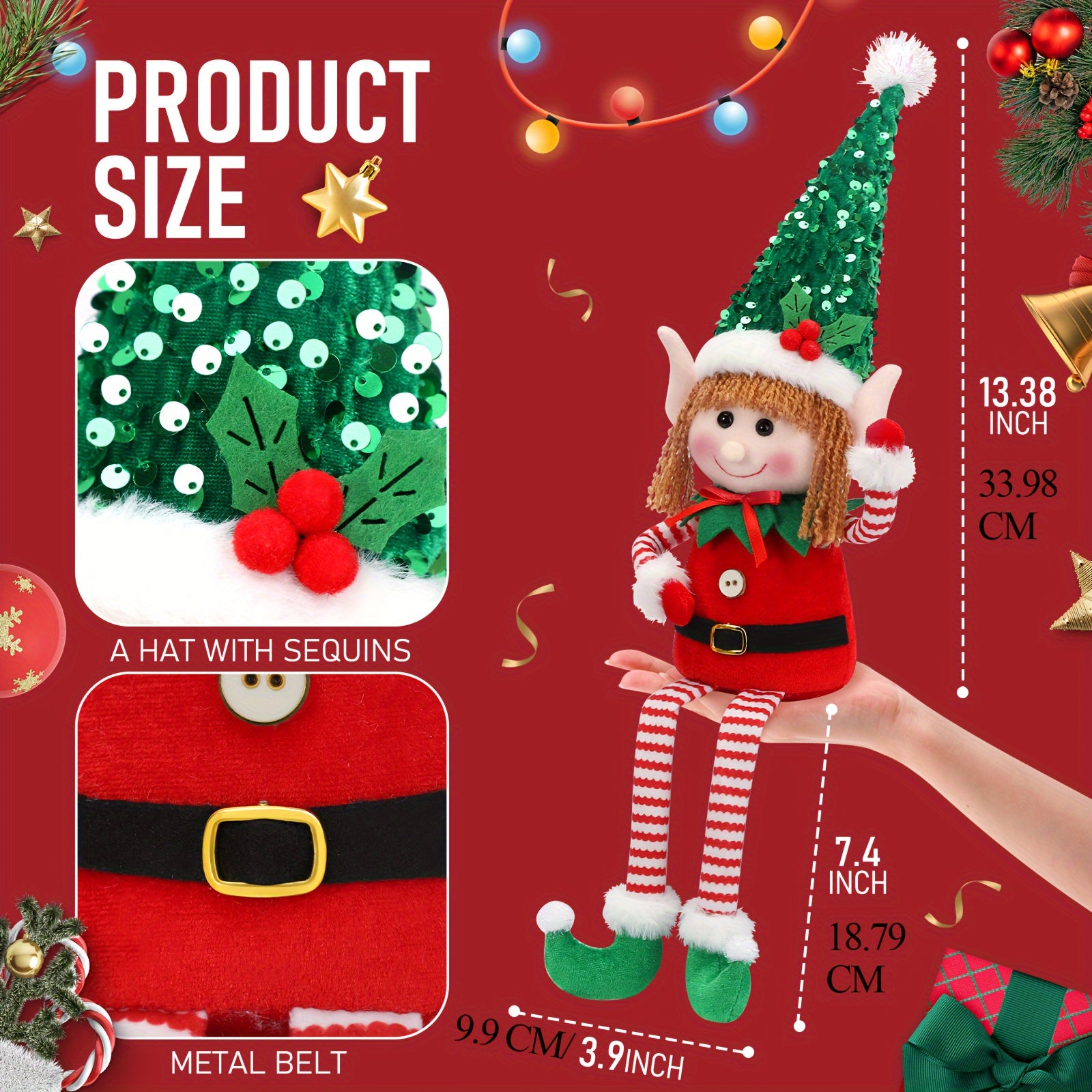 HATISAN 2pcs Christmas Elf Dolls - Polyester Plush Elves with Long Legs, Festive Tabletop Decorations for Home, Kitchen, Living Room, Bar, Cafe - No Electricity Needed, Perfect for Christmas Holiday Display