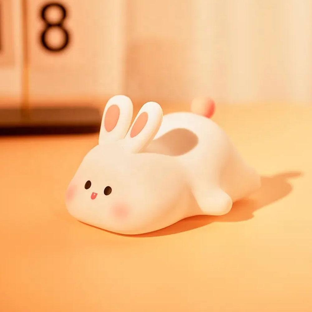 2pcs Collectible Dolls LED Cute Rabbit Night Light ABS Silicone USB Rechargeable Bedside Night Light Touch Sensor for Bedroom Decoration
