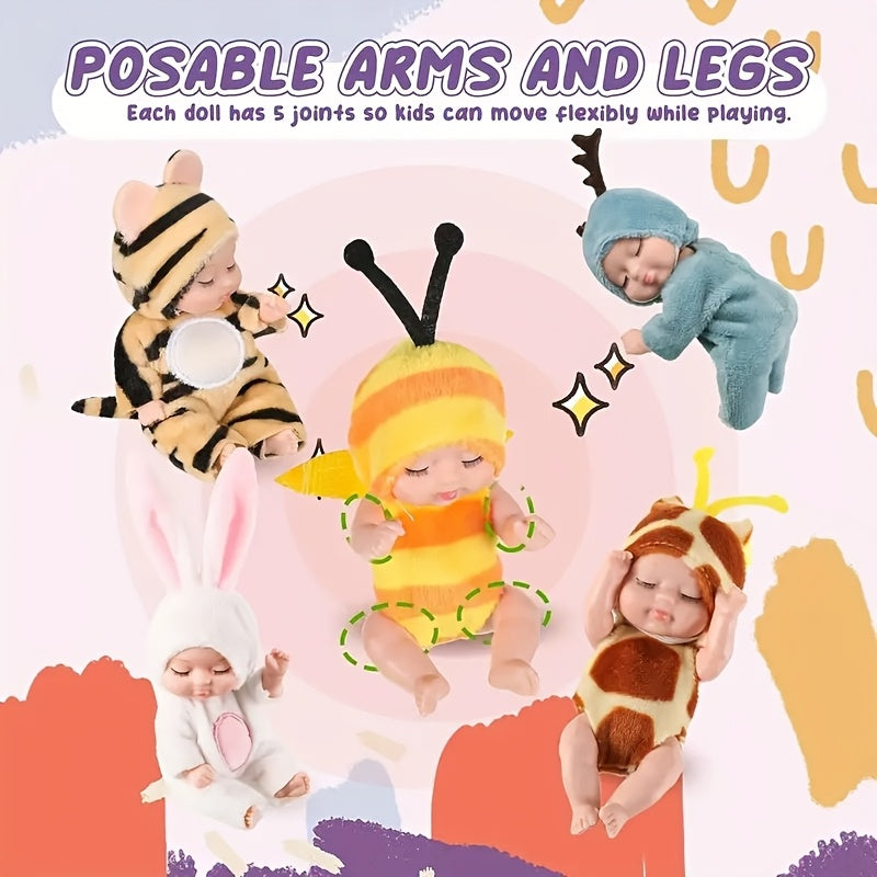 6pcs/set Baby Dolls, Pajama Fairy Baby Dolls Toy Figures Princess Doll Gift Box 4.3Inch Cute Animal Baby Doll - The Perfect Birthday & Holiday Gift, Christmas/Halloween Gifts Easter Gift