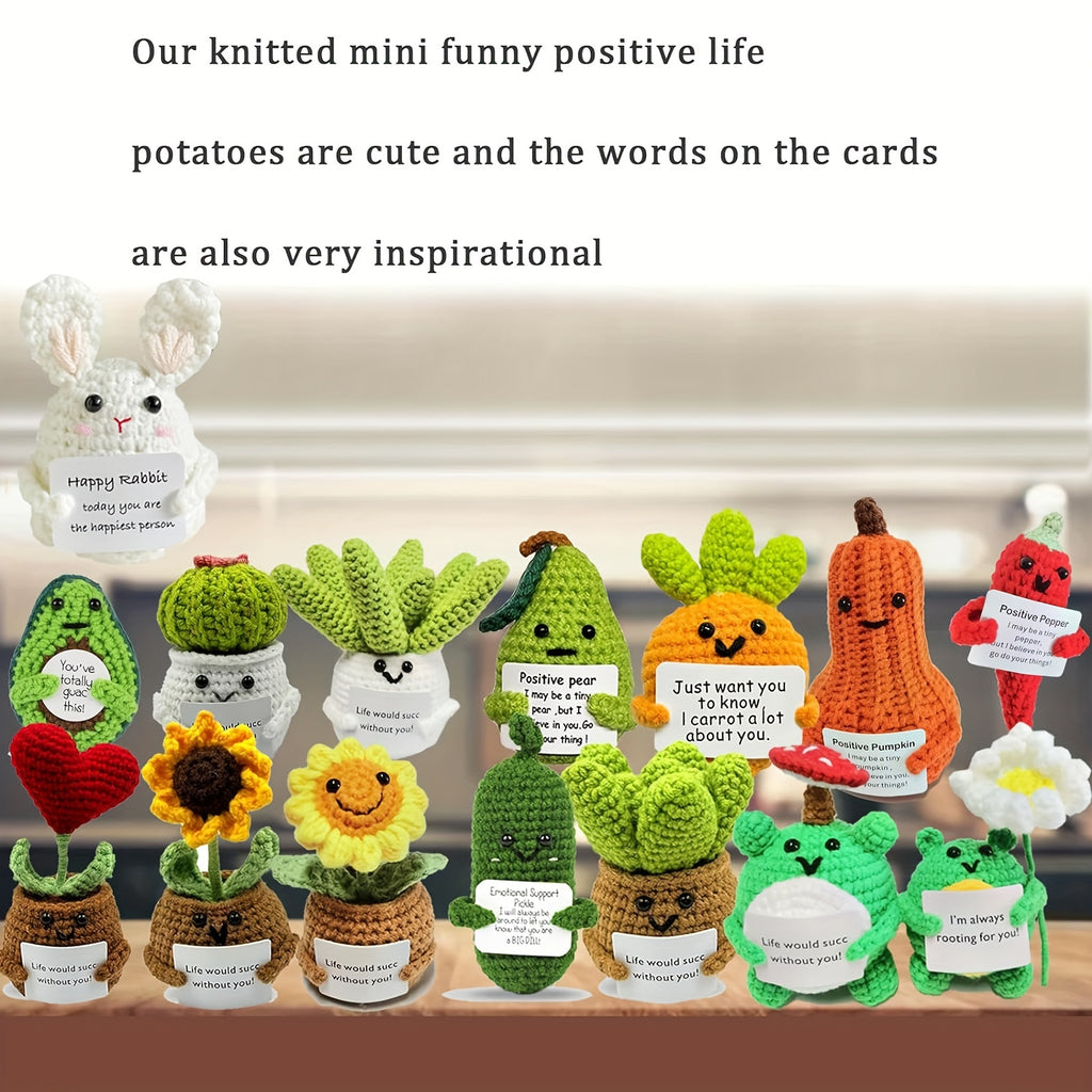 6-Pack Mini Positive Affirmation Plushies, 3-Inch Knitted Fabric Stuffed Dolls, Emotional Support Fun Potatoes, Party Decor Figure Toys, Woolen Encouragement Gift for Women and Moms, Suitable for Ages 14+