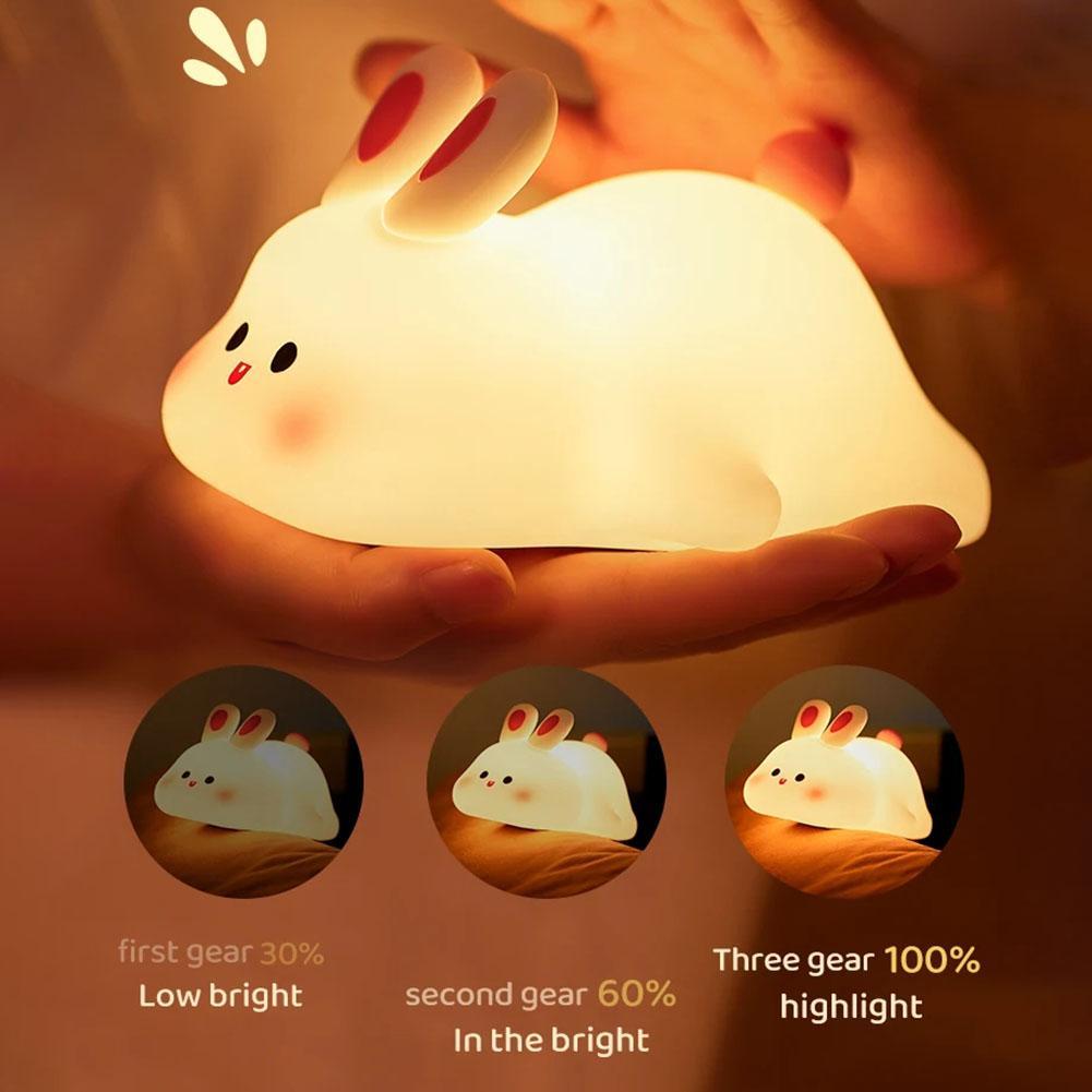 2pcs Collectible Dolls LED Cute Rabbit Night Light ABS Silicone USB Rechargeable Bedside Night Light Touch Sensor for Bedroom Decoration