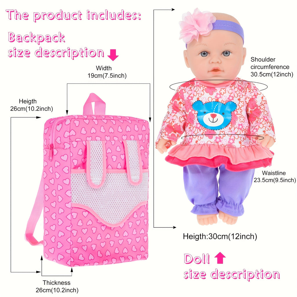 12 Inch Baby Doll And Accessories-Reborn Baby Dolls Real Life Baby Dolls With 3 Sets Clothes, Backpack, Pacifier, Bottle