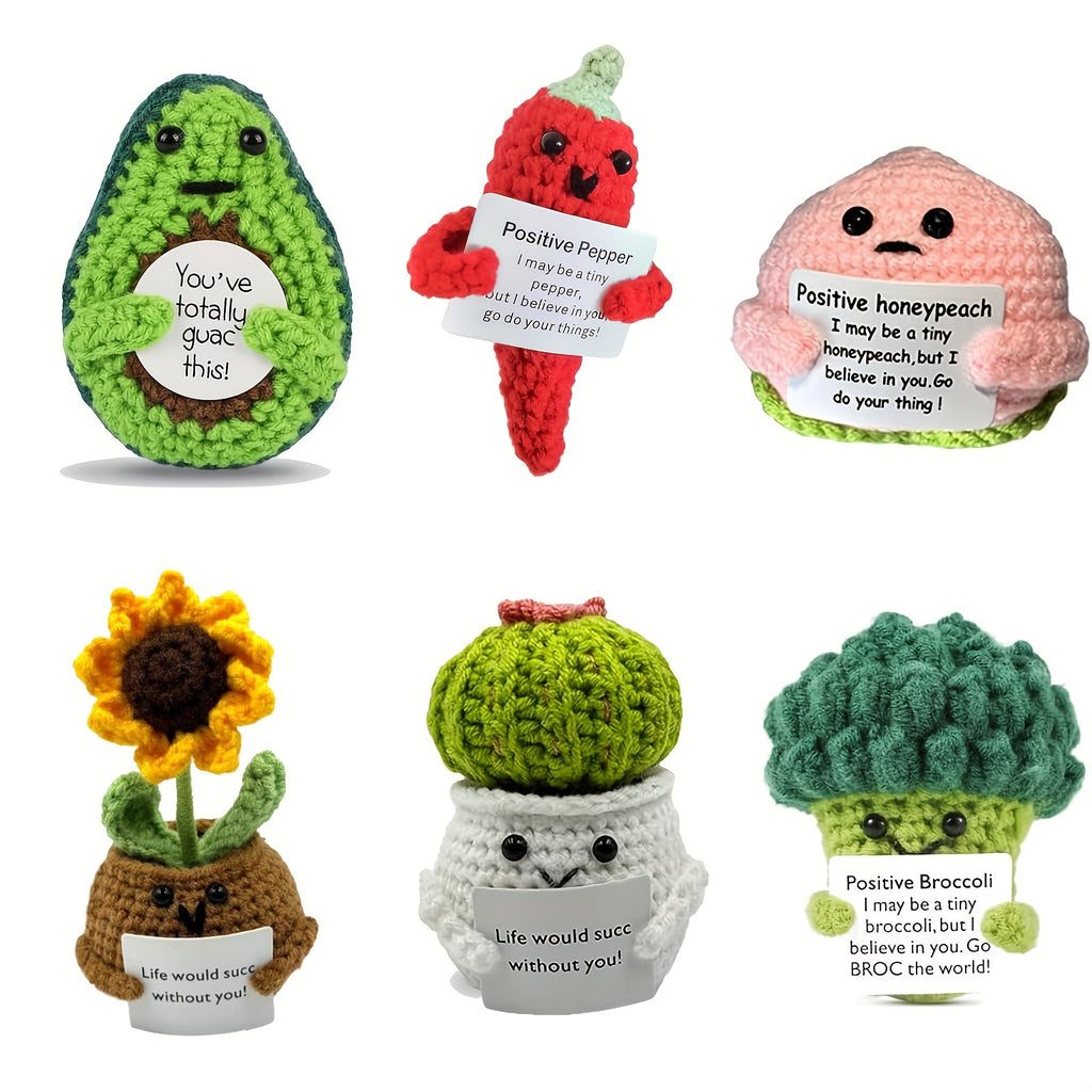 6-Pack Mini Positive Affirmation Plushies, 3-Inch Knitted Fabric Stuffed Dolls, Emotional Support Fun Potatoes, Party Decor Figure Toys, Woolen Encouragement Gift for Women and Moms, Suitable for Ages 14+