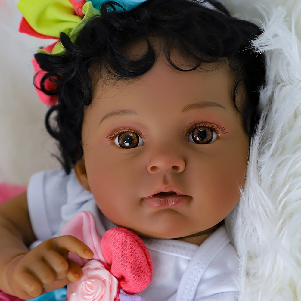 Lifelike Reborn Baby Dolls Black Girl -Anna, 20 Inches Realistic Baby Dolls with African American Vinyl Weighted Body-Newborn Baby Doll Gift Set for Kids Age 3+ Christmas, Halloween Gift