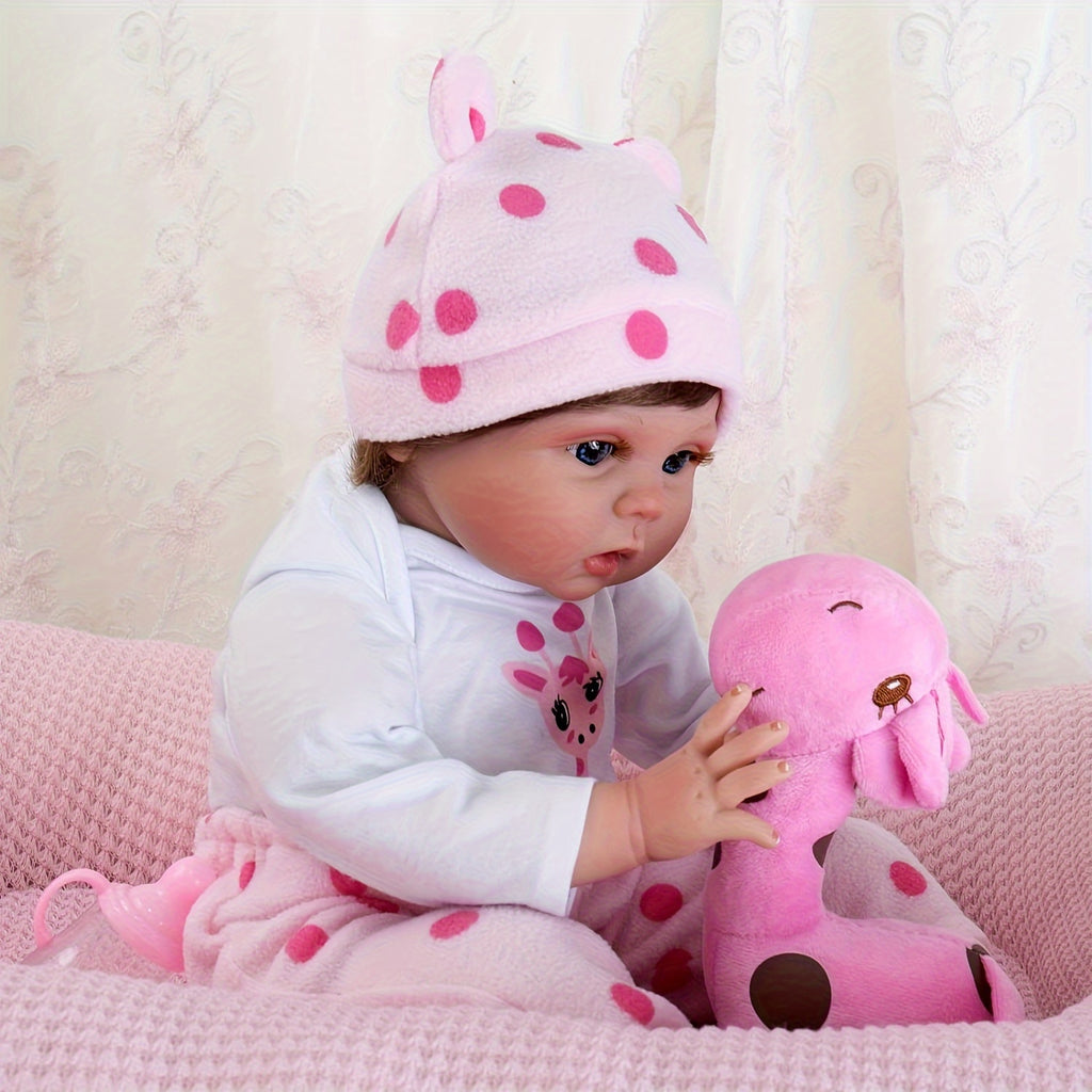 Reborn Dolls 20inch 50cm Realistic Newborn Bebe Girl Soft Silicone Vinyl Baby Dolls Toy With Plush Pink Giraffe For Kids Christmas Gift