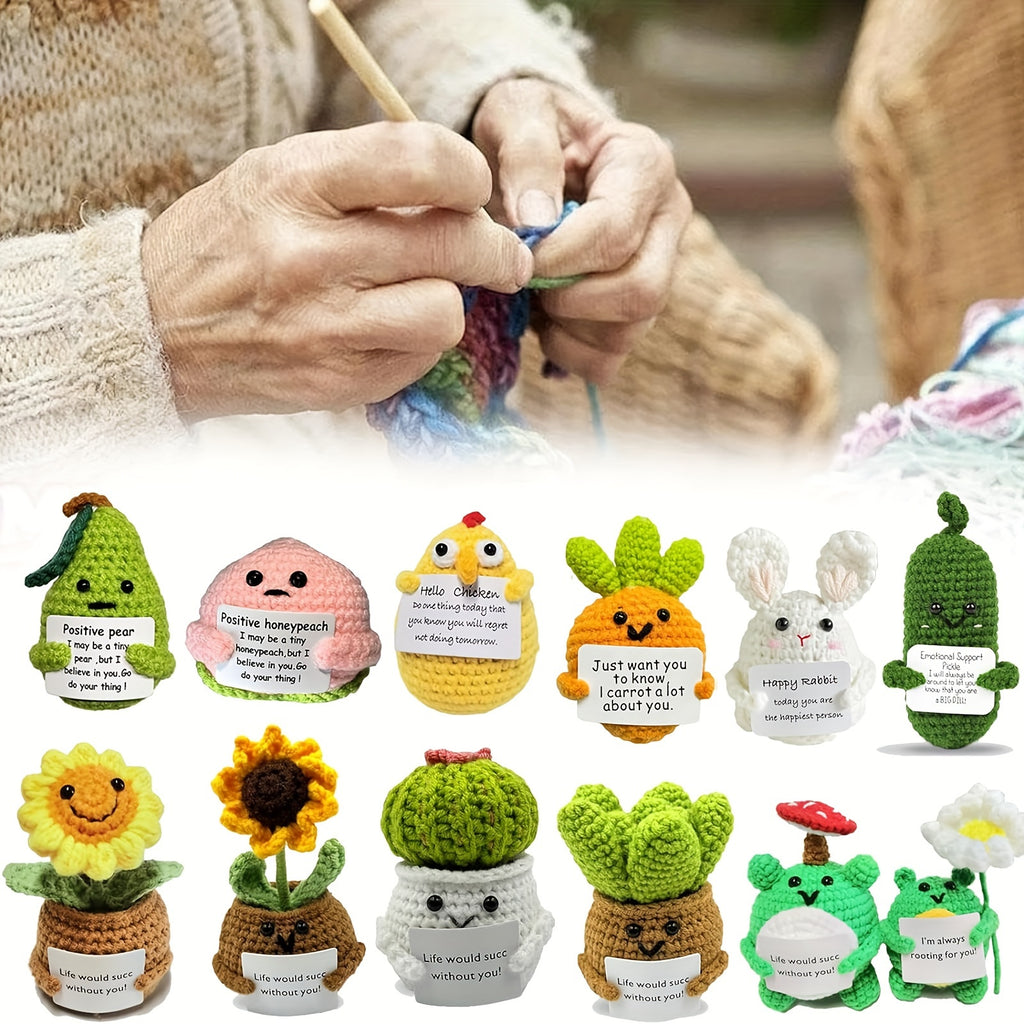 6-Pack Mini Positive Affirmation Plushies, 3-Inch Knitted Fabric Stuffed Dolls, Emotional Support Fun Potatoes, Party Decor Figure Toys, Woolen Encouragement Gift for Women and Moms, Suitable for Ages 14+