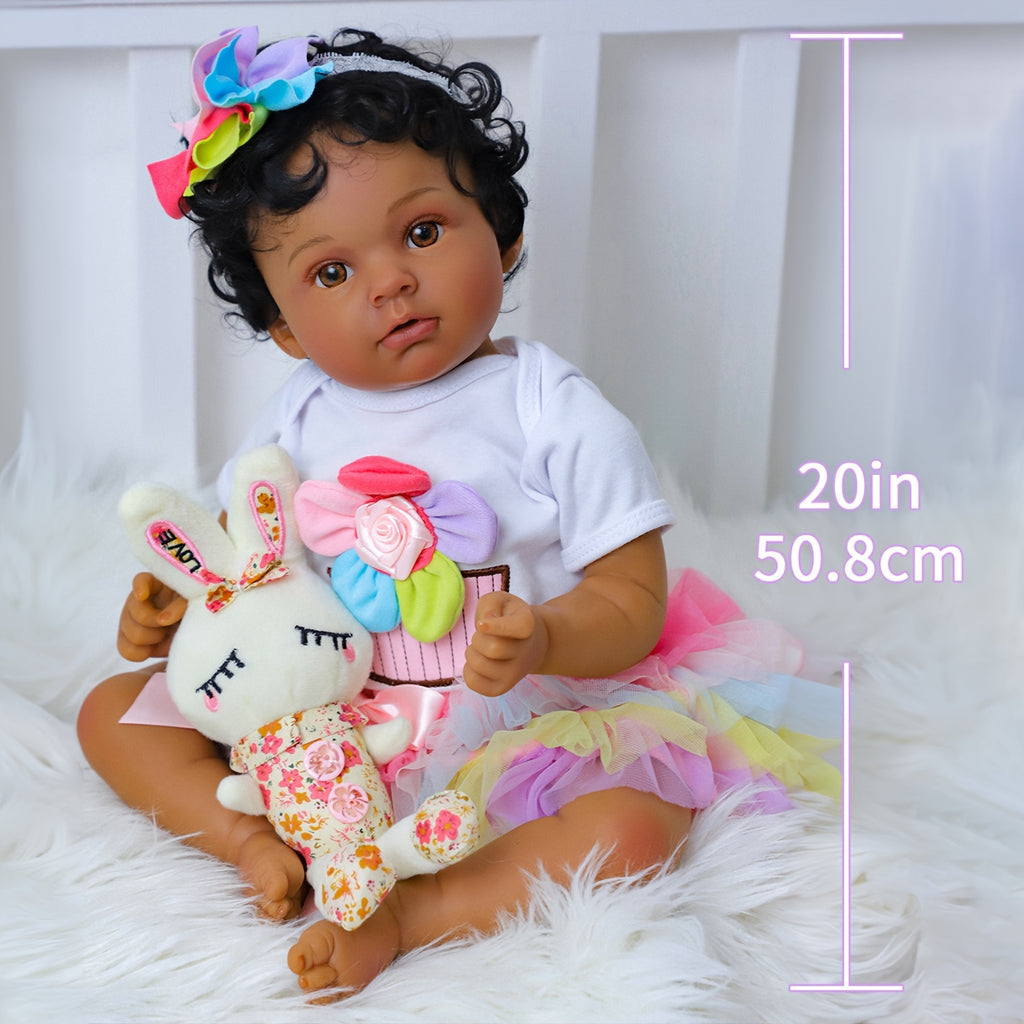 Lifelike Reborn Baby Dolls Black Girl -Anna, 20 Inches Realistic Baby Dolls with African American Vinyl Weighted Body-Newborn Baby Doll Gift Set for Kids Age 3+ Christmas, Halloween Gift