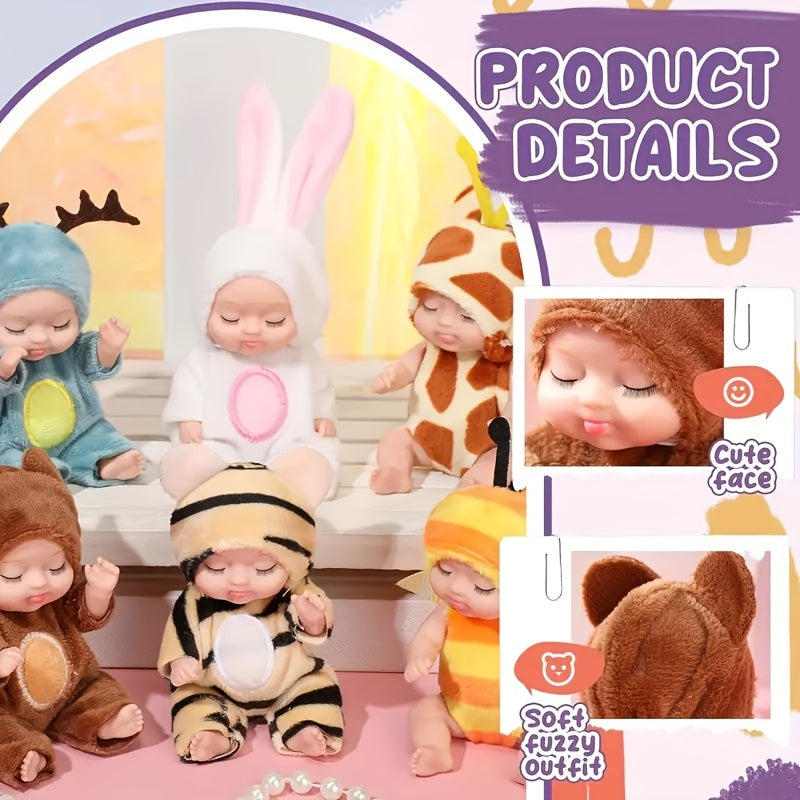 6pcs/set Baby Dolls, Pajama Fairy Baby Dolls Toy Figures Princess Doll Gift Box 4.3Inch Cute Animal Baby Doll - The Perfect Birthday & Holiday Gift, Christmas/Halloween Gifts Easter Gift