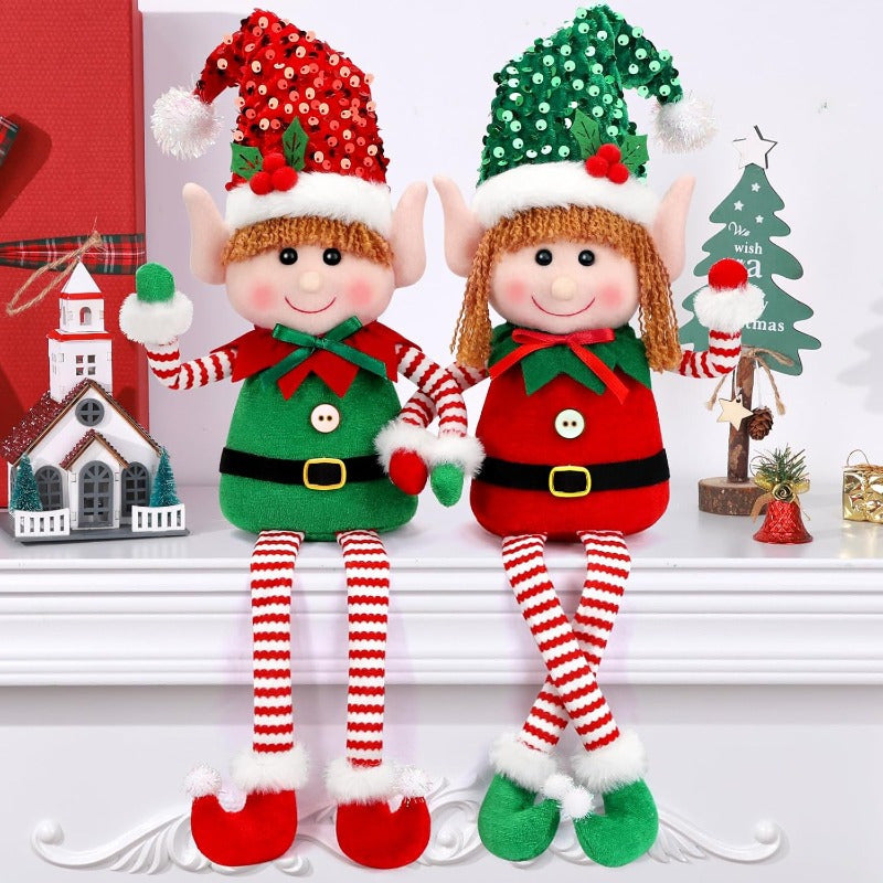 HATISAN 2pcs Christmas Elf Dolls - Polyester Plush Elves with Long Legs, Festive Tabletop Decorations for Home, Kitchen, Living Room, Bar, Cafe - No Electricity Needed, Perfect for Christmas Holiday Display
