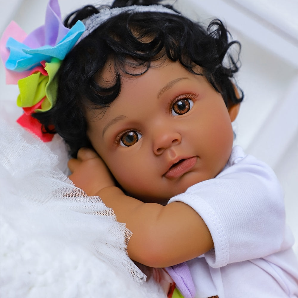 Lifelike Reborn Baby Dolls Black Girl -Anna, 20 Inches Realistic Baby Dolls with African American Vinyl Weighted Body-Newborn Baby Doll Gift Set for Kids Age 3+ Christmas, Halloween Gift