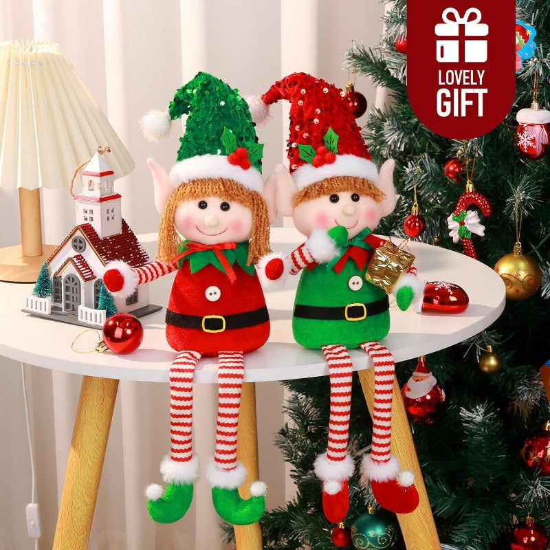 HATISAN 2pcs Christmas Elf Dolls - Polyester Plush Elves with Long Legs, Festive Tabletop Decorations for Home, Kitchen, Living Room, Bar, Cafe - No Electricity Needed, Perfect for Christmas Holiday Display