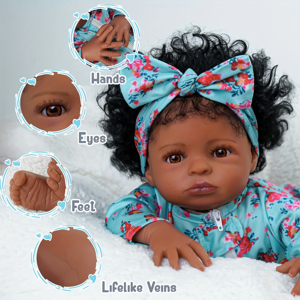 BABESIDE Lifelike Reborn Black Girl- 18-Inch Realistic Newborn Real Life Baby Dolls With Clothes And Toy Gift For Kids Age 3+