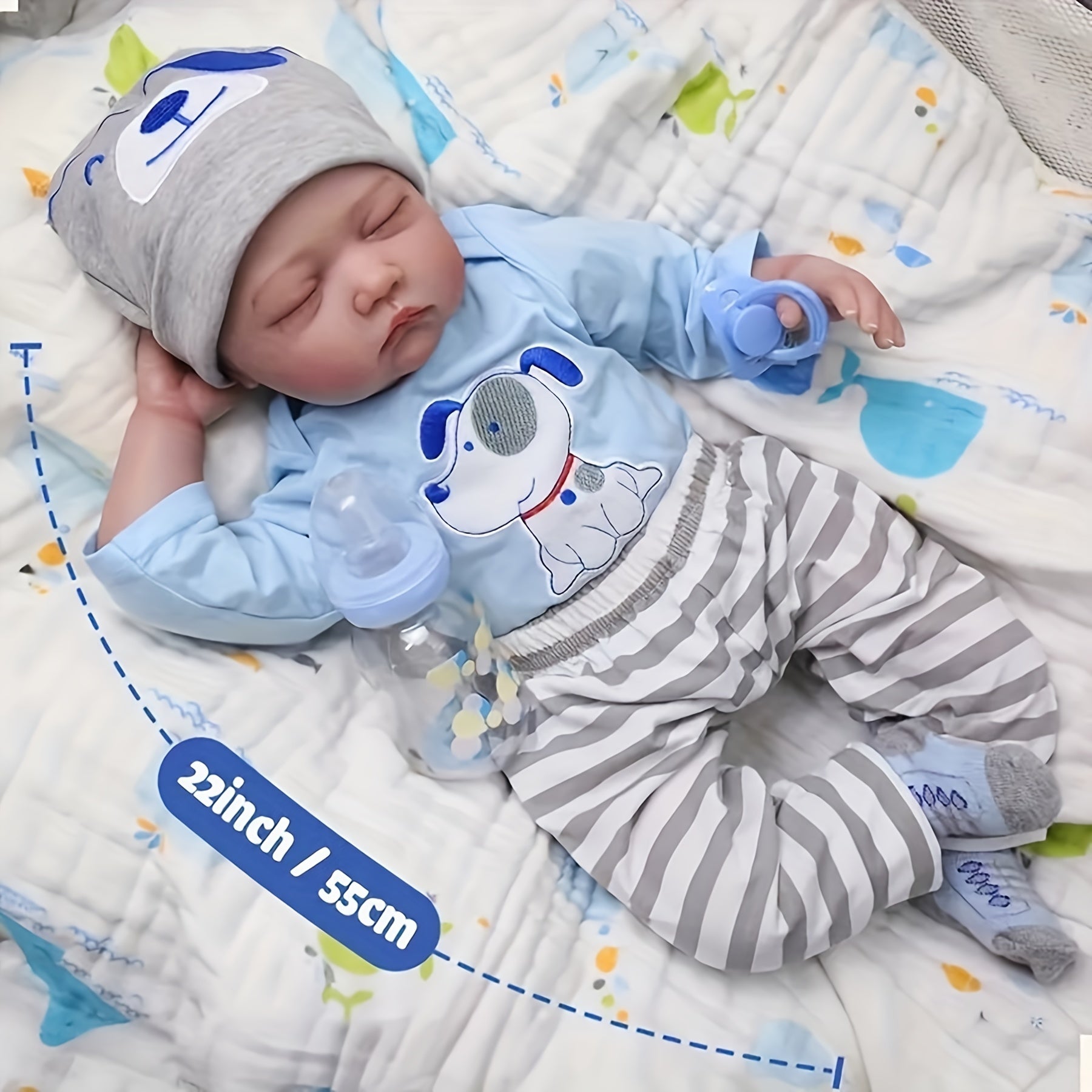 22inch 55cm Reborn Baby Dolls Real Life Soft Silicone Vinyl Realistic Reborn Dolls, Reborn Gentle Touch Dolls Handmade Toy Halloween, Christmas Gift