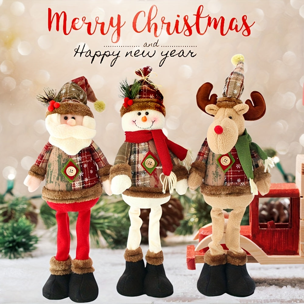 1pc/3pcs, Christmas Dolls Tree Decor New Year Ornament Reindeer Snowman Santa Claus Standing Doll Navidad Decoration Merry Christmas