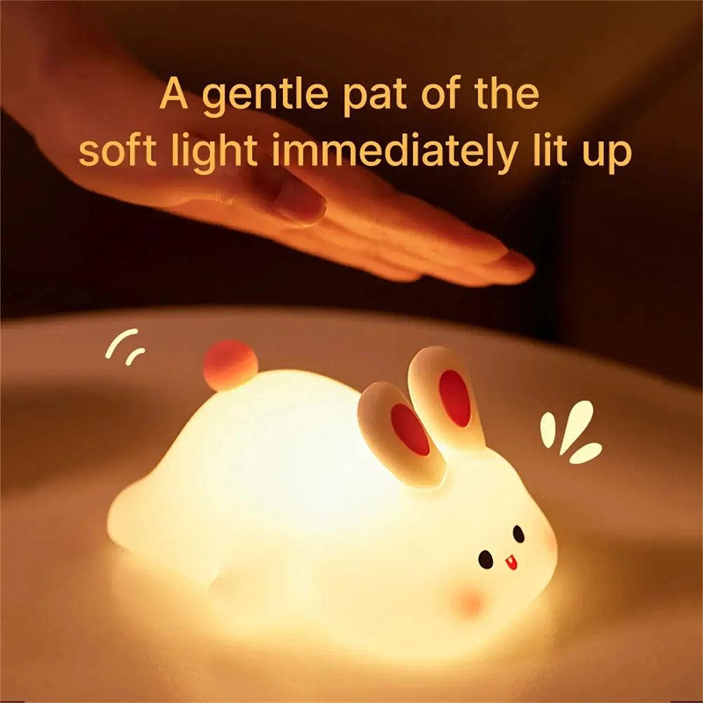 2pcs Collectible Dolls LED Cute Rabbit Night Light ABS Silicone USB Rechargeable Bedside Night Light Touch Sensor for Bedroom Decoration