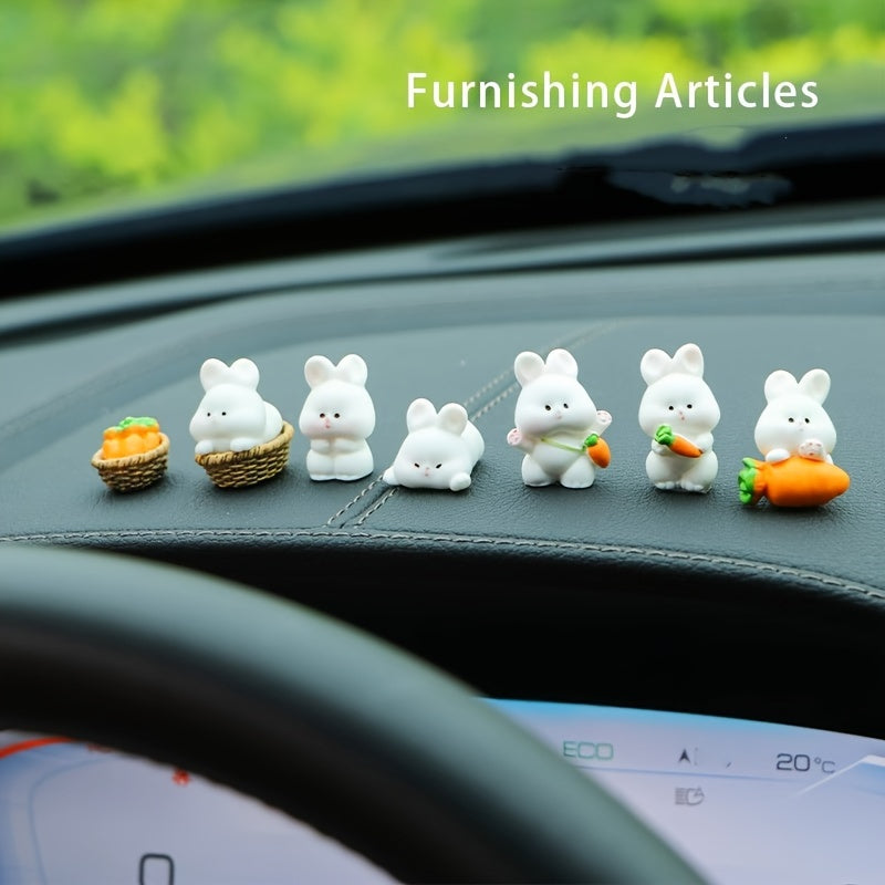 8pcs Set of Rabbit Car Screen Small Ornaments for Central Control Display, Poppin' Dolls for Women's Car Interior Decoration
