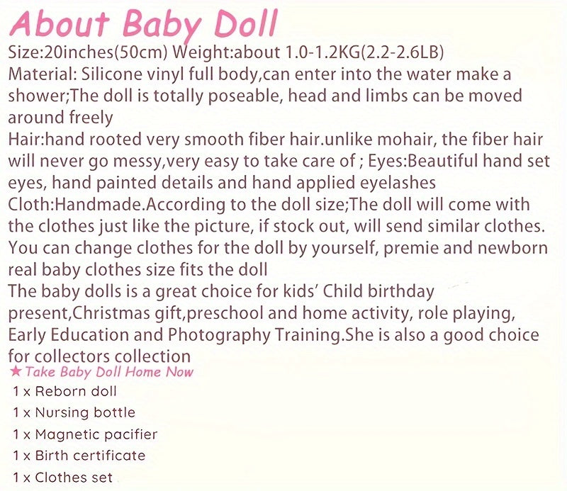 TERABITHIA 20 Inches So Truly Rooted Hair Sweet Smile Lifelike Reborn Baby Doll Crafted In Full Body Silicone Vinyl Anatomically Correct Realistic Newborn Girl Dolls Bath Toy For Girls