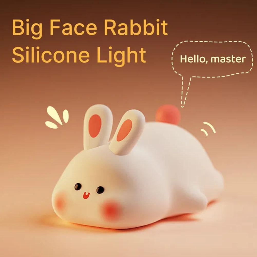 2pcs Collectible Dolls LED Cute Rabbit Night Light ABS Silicone USB Rechargeable Bedside Night Light Touch Sensor for Bedroom Decoration