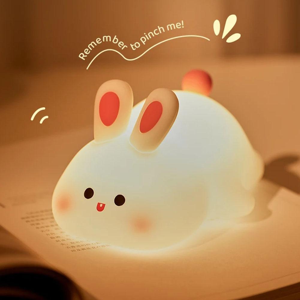 2pcs Collectible Dolls LED Cute Rabbit Night Light ABS Silicone USB Rechargeable Bedside Night Light Touch Sensor for Bedroom Decoration