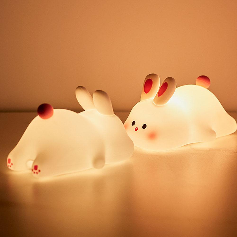 2pcs Collectible Dolls LED Cute Rabbit Night Light ABS Silicone USB Rechargeable Bedside Night Light Touch Sensor for Bedroom Decoration