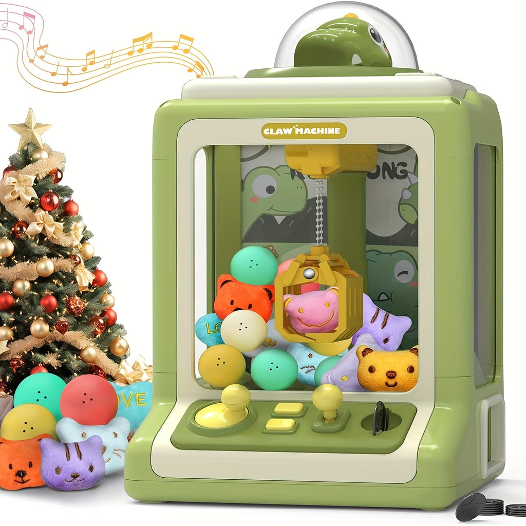 10 Dolls, 10 Twisting Eggs Mini Claw Machine, Dinosaur Claw Vending Machine with Music, Suitable for Party Birthday Gifts, Penny Drop Game