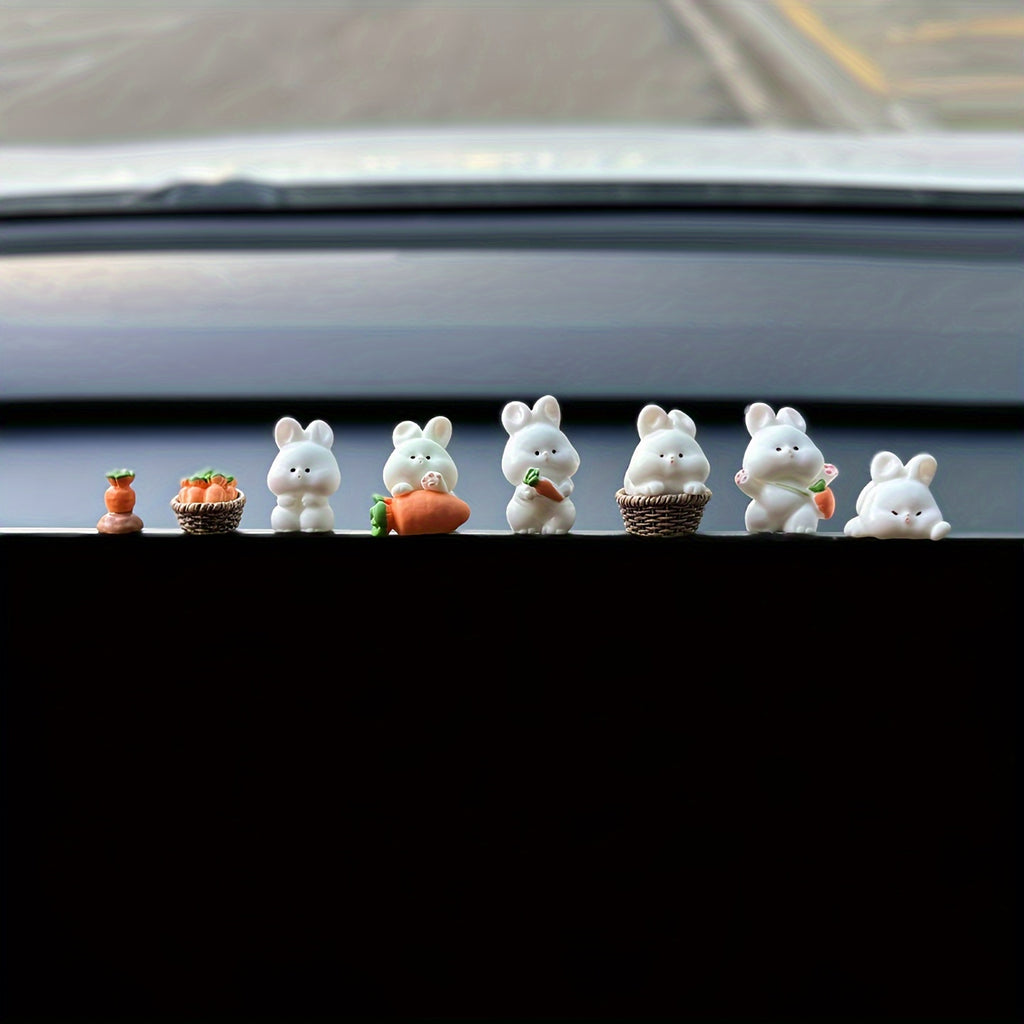 8pcs Set of Rabbit Car Screen Small Ornaments for Central Control Display, Poppin' Dolls for Women's Car Interior Decoration
