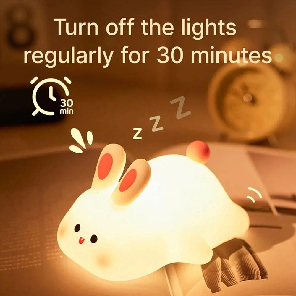 2pcs Collectible Dolls LED Cute Rabbit Night Light ABS Silicone USB Rechargeable Bedside Night Light Touch Sensor for Bedroom Decoration