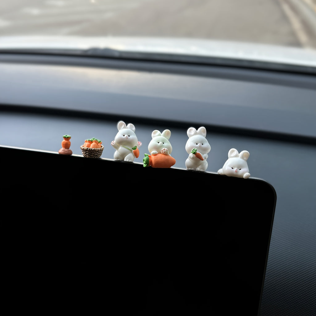 8pcs Set of Rabbit Car Screen Small Ornaments for Central Control Display, Poppin' Dolls for Women's Car Interior Decoration