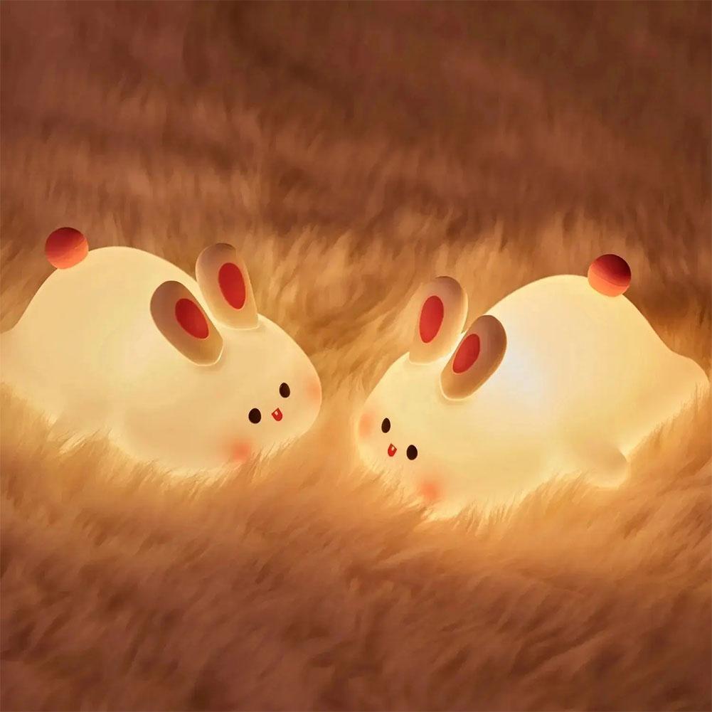 2pcs Collectible Dolls LED Cute Rabbit Night Light ABS Silicone USB Rechargeable Bedside Night Light Touch Sensor for Bedroom Decoration
