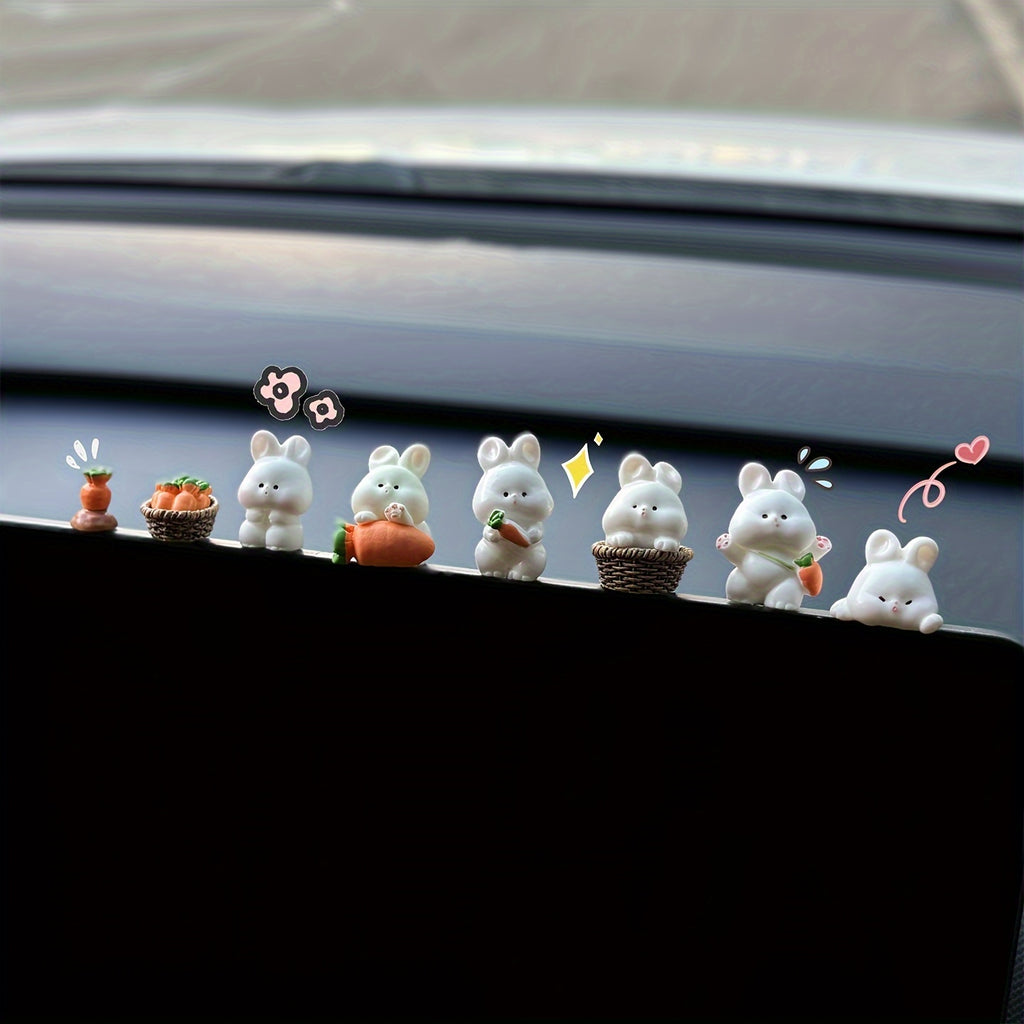 8pcs Set of Rabbit Car Screen Small Ornaments for Central Control Display, Poppin' Dolls for Women's Car Interior Decoration