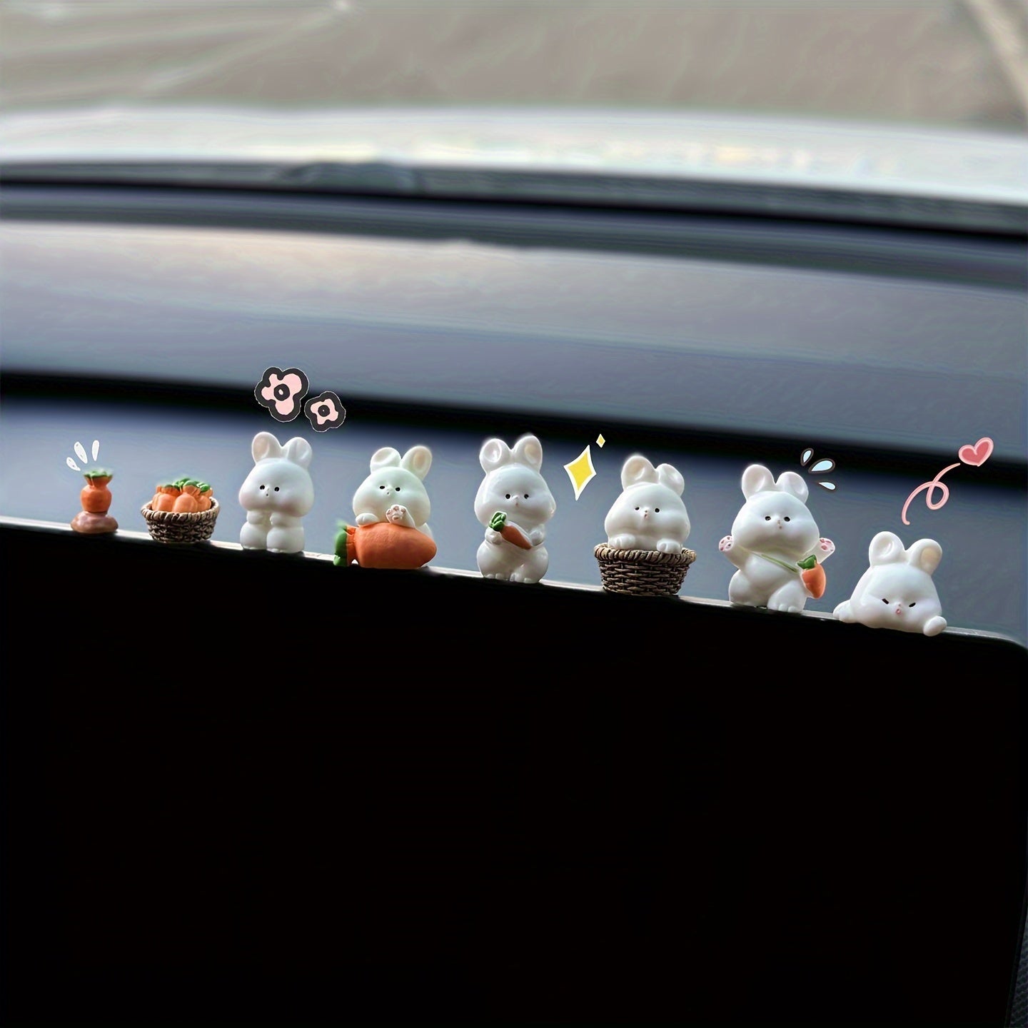 8pcs Set of Rabbit Car Screen Small Ornaments for Central Control Display, Poppin' Dolls for Women's Car Interior Decoration